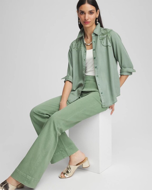 Embellished Lyocell Tencel Collared Shirt - image 2